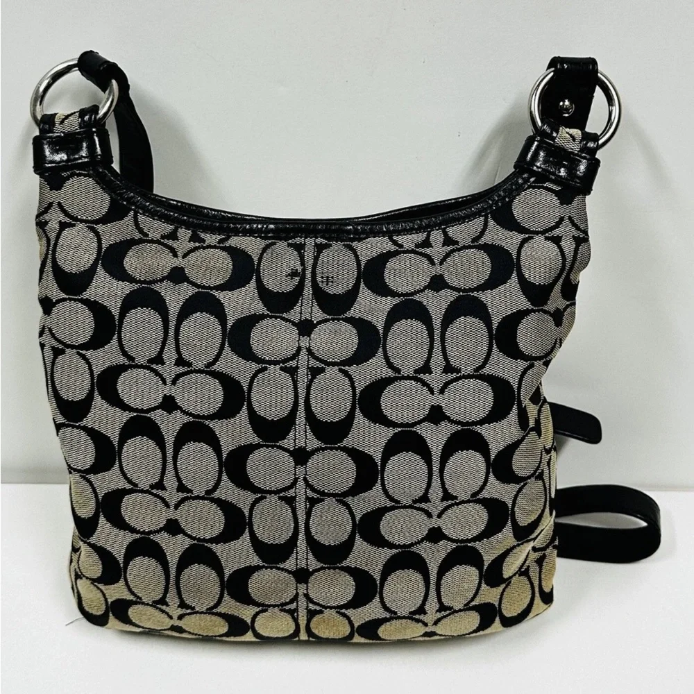 Coach Black and Tan Signature Shoulder Bag